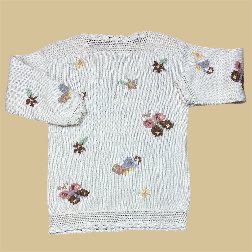 VTG Melbourne Elements Hand Knit Sweater Floral Butterfly Applique‎ Crochet Sz S